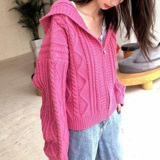 Hooded Zip-up Knit Cardigan