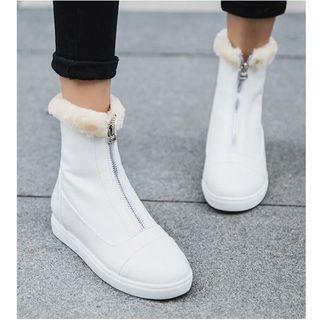 Zip-front Furry Short Boots