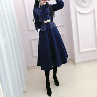 Mock Two-piece Tie-neck A-line Midi Dress