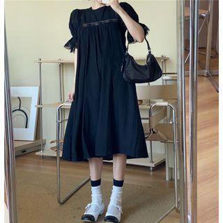 Crewneck Puff Sleeve Dress Black - One Size