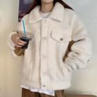 Fluffy Button-up Jacket Off-white - One Size