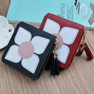 Faux Leather Flower Zip Wallet