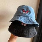 Embroidered Butterfly Denim Bucket Hat