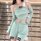 Set: Long-sleeve Off Shoulder T-shirt + Shorts