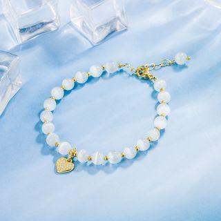 Heart Rhinestone Alloy Faux Cat Eye Stone Bracelet Gold - One Size