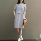 Short-sleeve Loose-fit Striped Long Sheath Dress