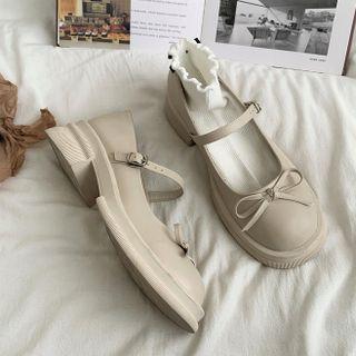 Bow Detail Platform Block Heel Mary Jane Shoes