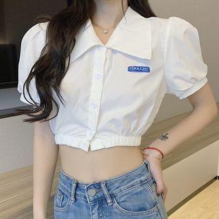 Puff-sleeve Applique Crop Shirt