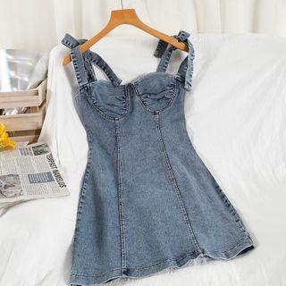 Tie-shoulder A-line Denim Dress
