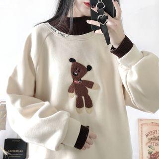 Mock-turtleneck Bear Applique Pullover