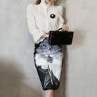 3/4-sleeve Ruffle Blouse / Printed Fitted Skirt / Set