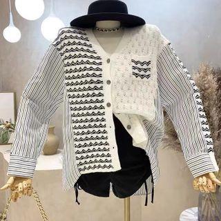 Strip Panel Patterned Cardigan