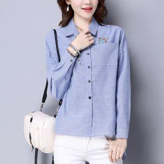 Long-sleeve Striped Embroidery Shirt