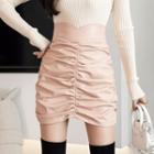 High Waist Shirred Mini Faux Leather Skirt
