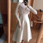 Mock-neck Long-sleeve Knit Top / V-neck Spaghetti Strap A-line Dress