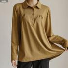 Collared Shirred A-line T-shirt