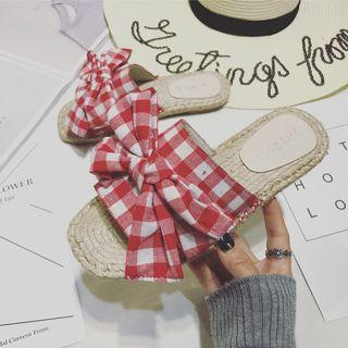 Gingham Bow Accent Slide Sandals