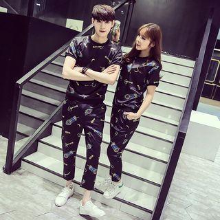 Couple Matching Set: Printed Short-sleeve T-shirt + Pants