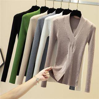 V-neck Front-slit Sweater
