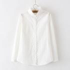 Lace Trim Stand-collar Long-sleeve Blouse