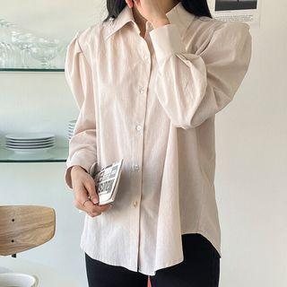 Plus Size Puff-sleeve Cotton Blouse