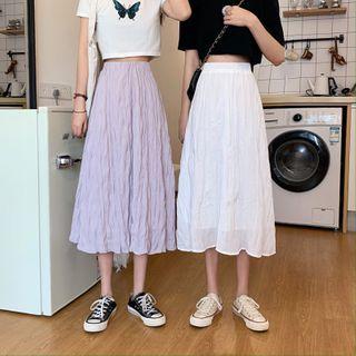 Plain Accordion Pleat High-waist A-line Skirt