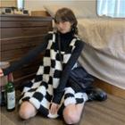 Checkerboard Fleece Mini A-line Overall Dress Black & White - One Size