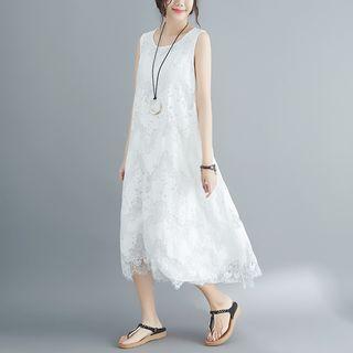 Sleeveless Lace Loose-fit Midi Dress