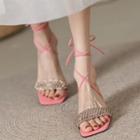 High Heel Rhinestone Lace-up Sandals
