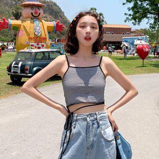 Striped Slim-fit Cropped Camisole Top As Shown In Figure - One Size