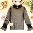 Dotted Long-sleeve Collared Lace Top