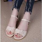 Bow Faux-leather Flat Sandals