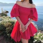 Puff-sleeve Irregular Mini A-line Dress