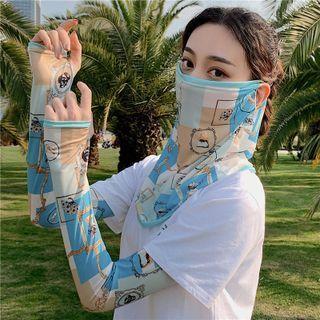 Set: Print Sun Protection Arm Sleeve + Face Mask Sky Blue - One Size