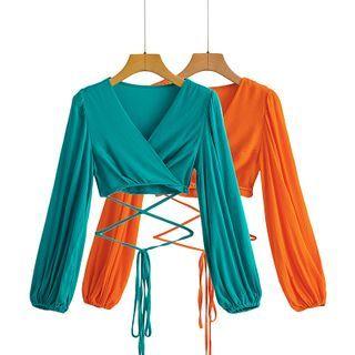 Puff-sleeve Strappy Crop Blouse