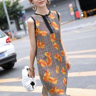 Sleeveless Lace Trim Floral Patterned Dress