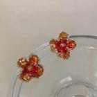 Flower Faux Crystal Alloy Earring Type A - 1 Pair - Gold & Red - One Size