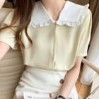 Short Sleeve Contrast Peter Pan Collar Button-up Shirt