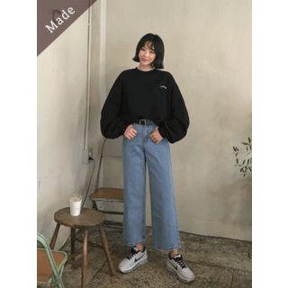 Balloon-sleeve Lettering Oversized Sweatshirt