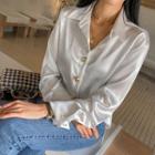Metallic-button Satin Shirt