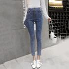 Frayed Zip High-waist Cropped Jeans