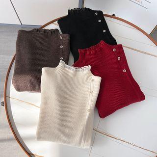 Frilled Collar Button Detail Knit Top