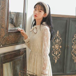 Long Sleeve Tie-neck Lace Dress