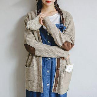Elbow-patch Buttoned Wool Blend Cardigan