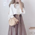 3/4-sleeve Top / Plaid Skirt / Set