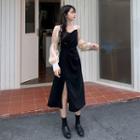 Long-sleeve Panel Slit A-line Dress