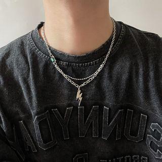 Lightning Pendant Faux Gemstone Stainless Steel Necklace