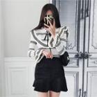Frill-trim Stripe Pointelle-knit Sweater With Brooch