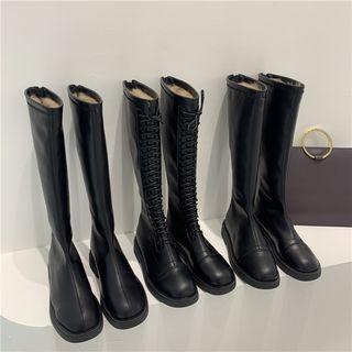 Fleece-lined Faux-leather Tall Boots