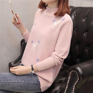 Mock-neck Giraffe Jacquard Sweater